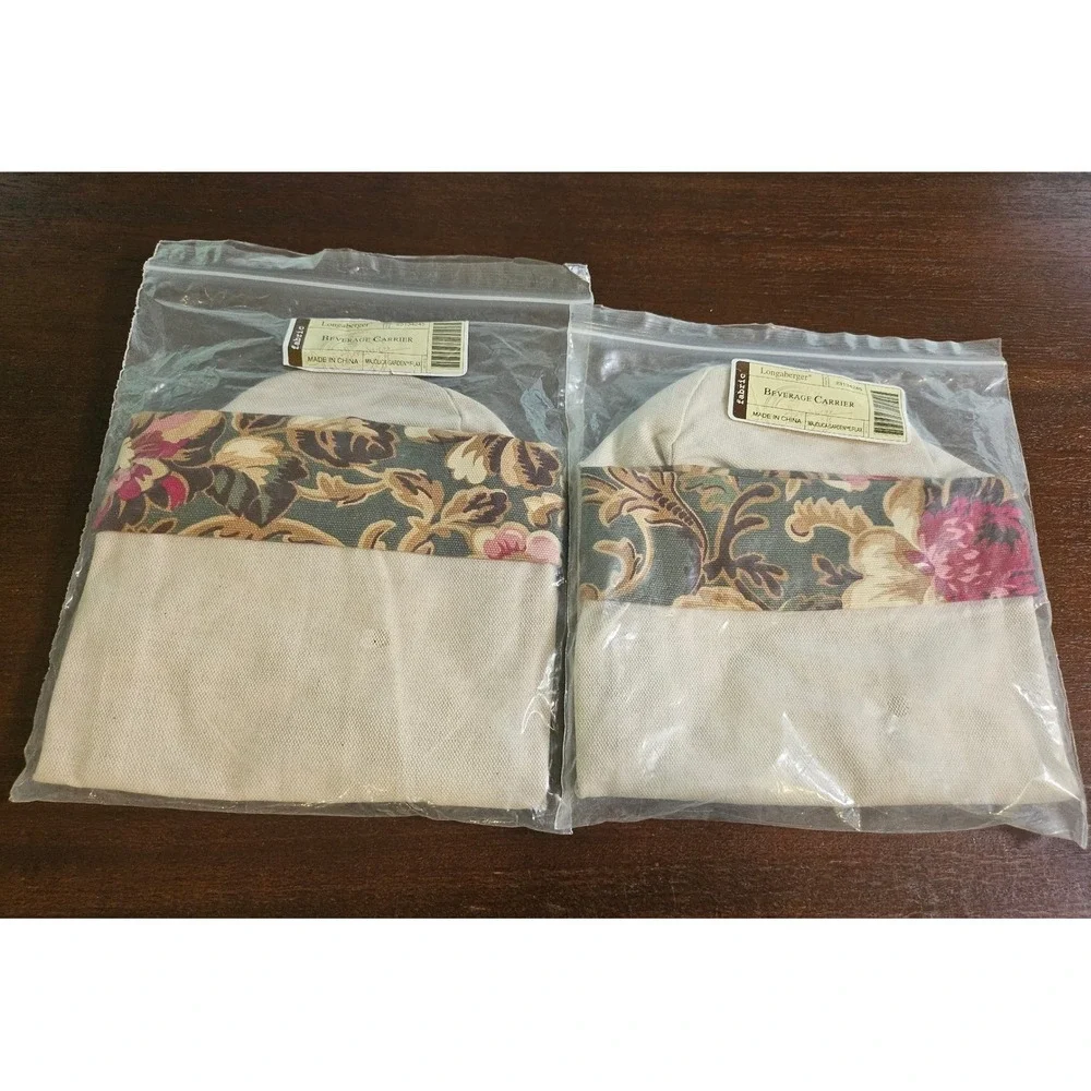 Longaberger Majolica Garden Fabric Wine Spirits Gift Bag Holder Set of 2